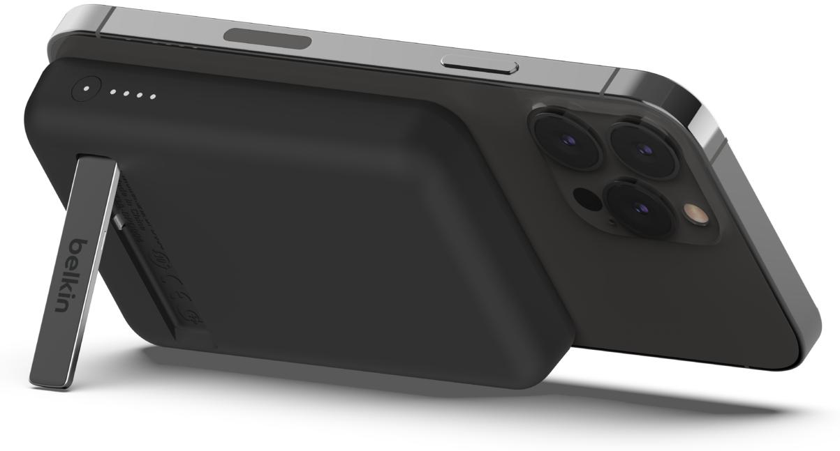 BELKIN Batterie externe 5000 mAh sans fil, magnétique, support inclus, noir
