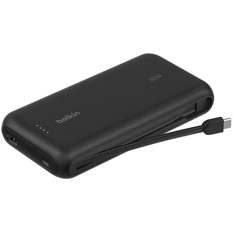 BELKIN Batterie externe 20K 30W avec câble USB-C intégré (Noir)