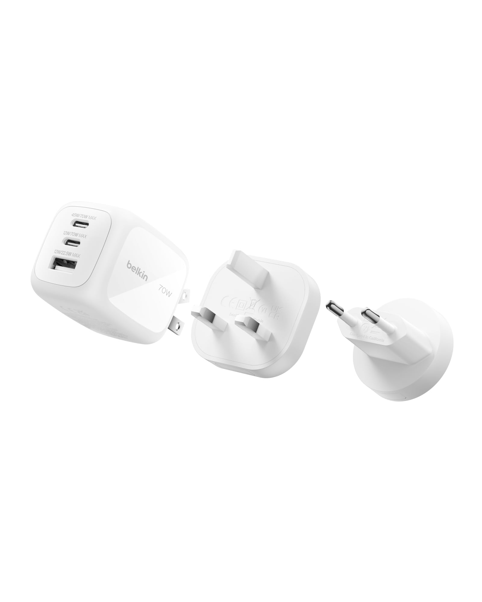 BELKIN BOOST CHARGE 70w 2C1A Wall Charger with interchangeable plug tips UK EU US