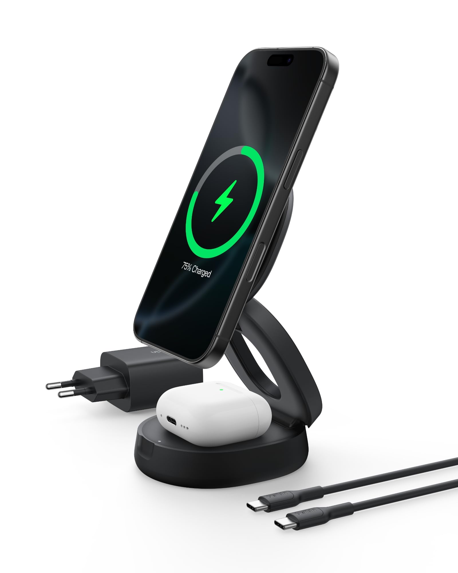 BELKIN BOOSTCHARGE Qi2 15w Z-Fold 2in1 Charging Stand, Black