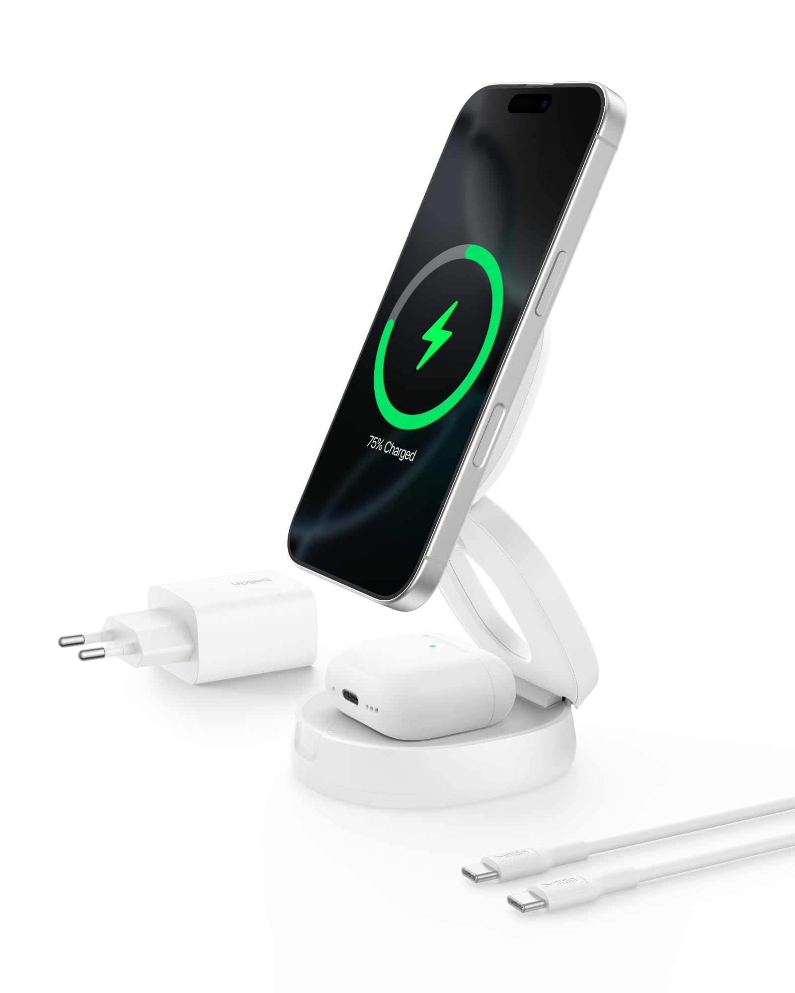 BELKIN BOOSTCHARGE Qi2 15w Z-Fold 2in1 Charging Stand, White