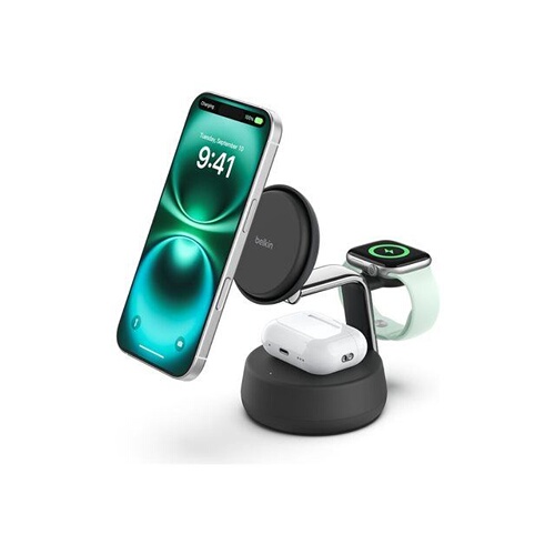 BELKIN UltraCharge Pro 25w Qi2 3in1 Magnetic Charger, Charcoal