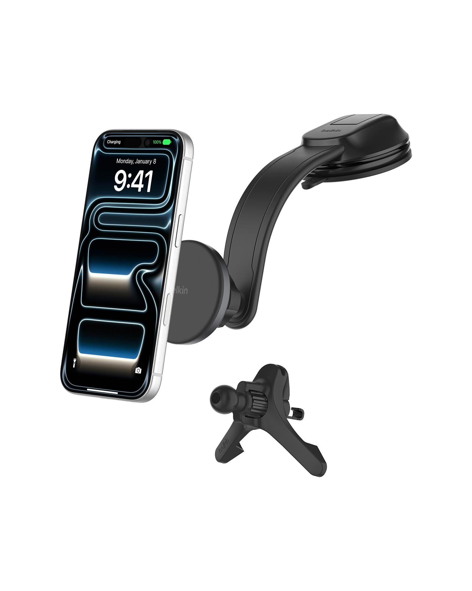 BELKIN 15W Qi2 Wireless In-Car Charger with Vent & Dash Mount + 30W CLA