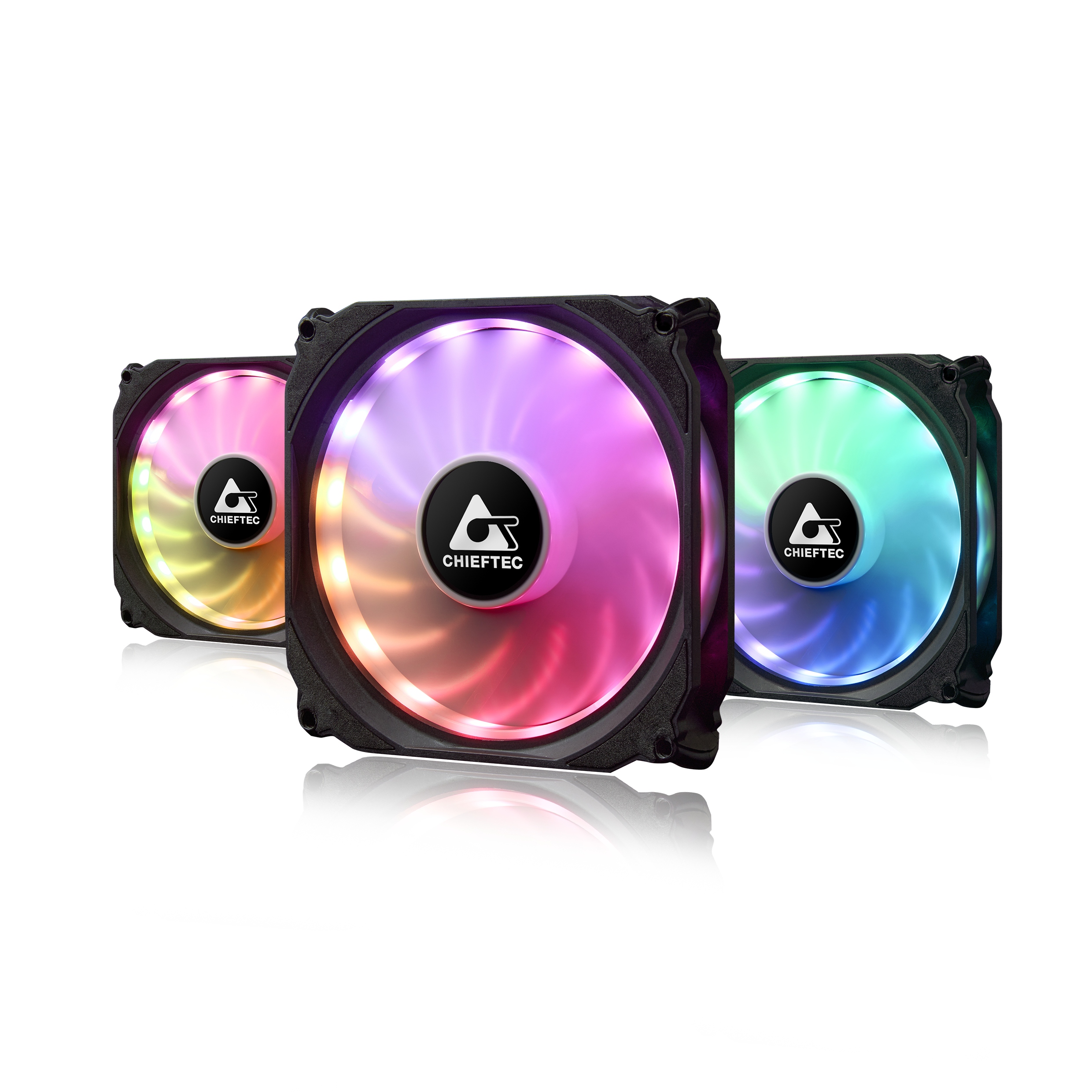 Chieftec Lot de 3 Ventilateurs de boitier Tornado RGB 12cm (Noir)