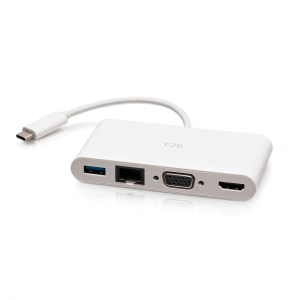 C2G USB C to HDMI, VGA, USB A & RJ45 Adapter