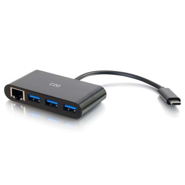 C2G USB C Ethernet and 3 Port USB Hub Black