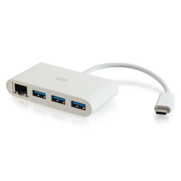 C2G USB C Ethernet and 3 Port USB Hub White