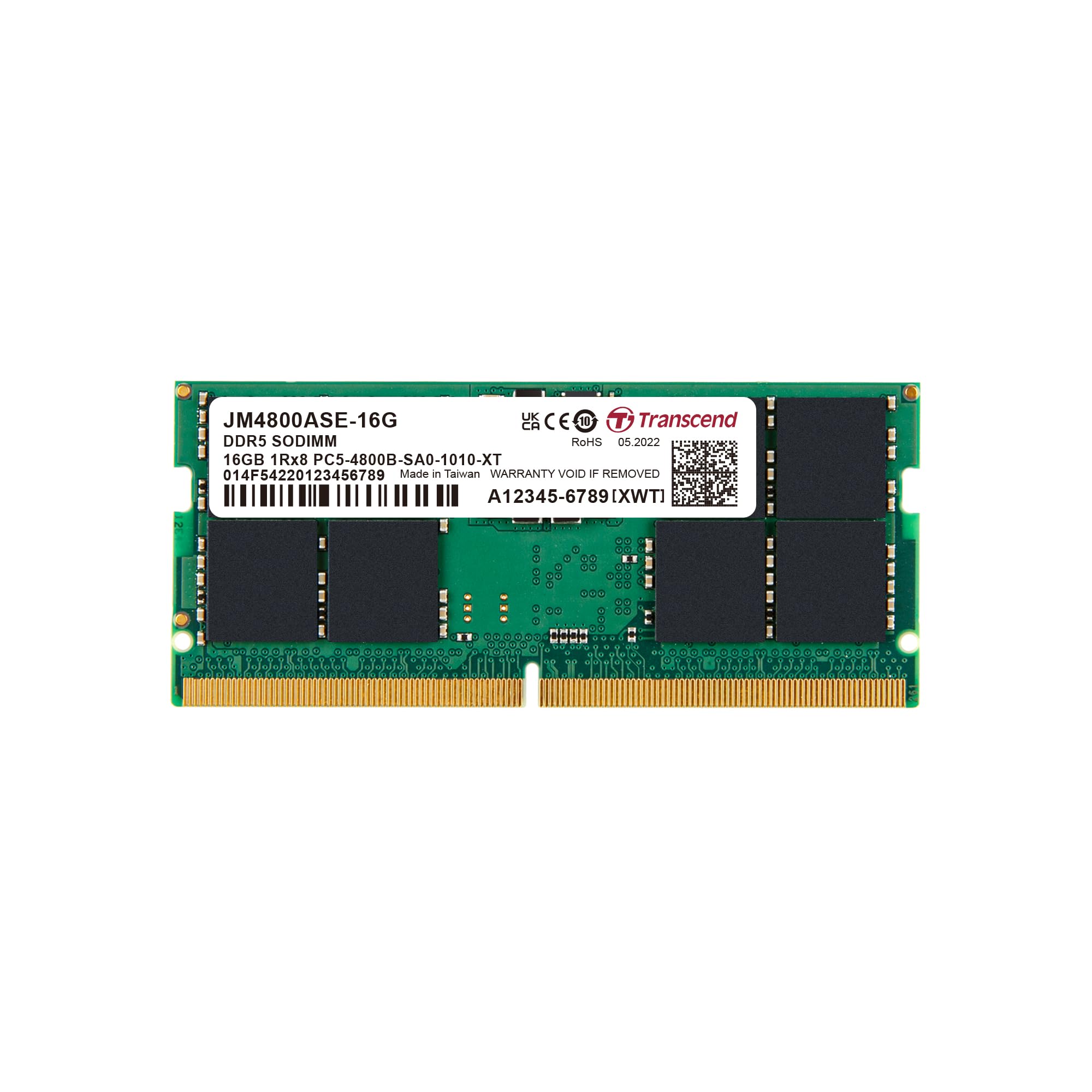 TRANSCEND 16GB JM DDR5 4800 SO-DIMM 1Rx8 2Gx8 CL40 1.1V