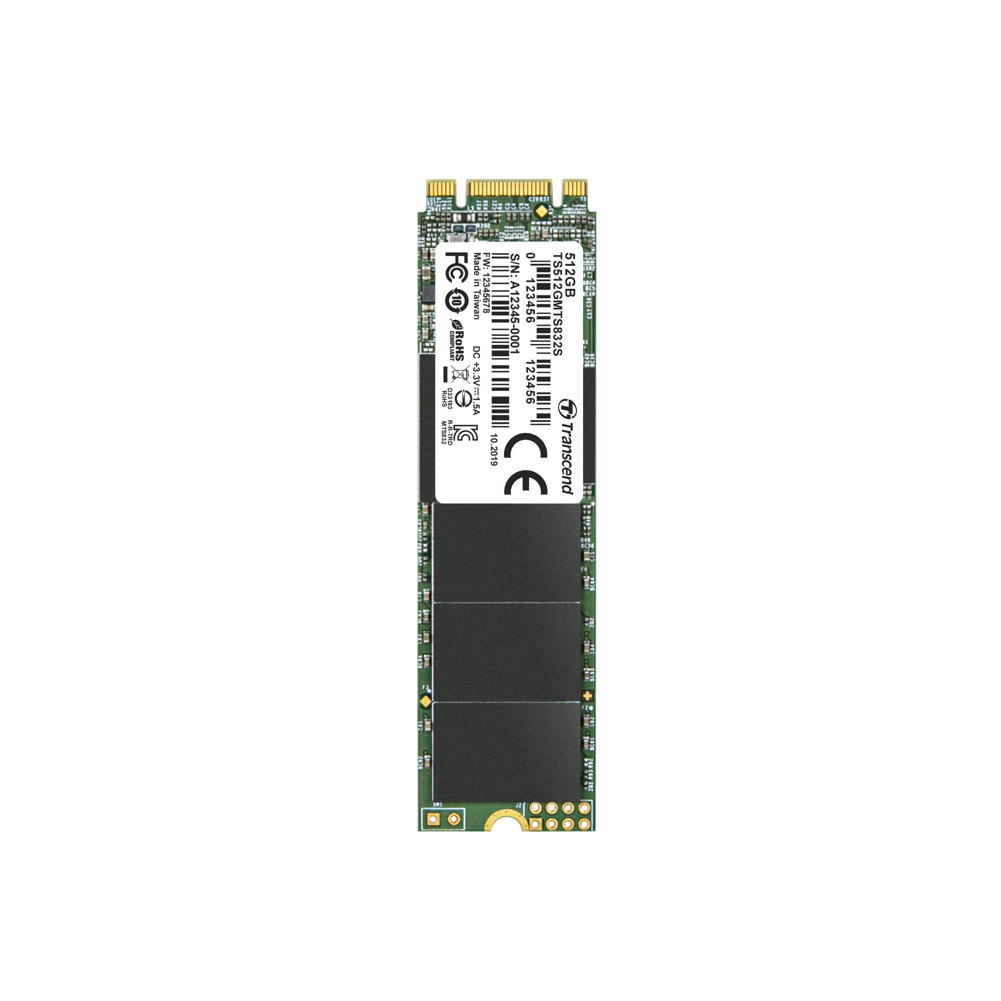 TRANSCEND 512GB, Simple Face, M.2 2280 SSD, SATA B+M Key, TLC (pour Notebook ultra-fin)