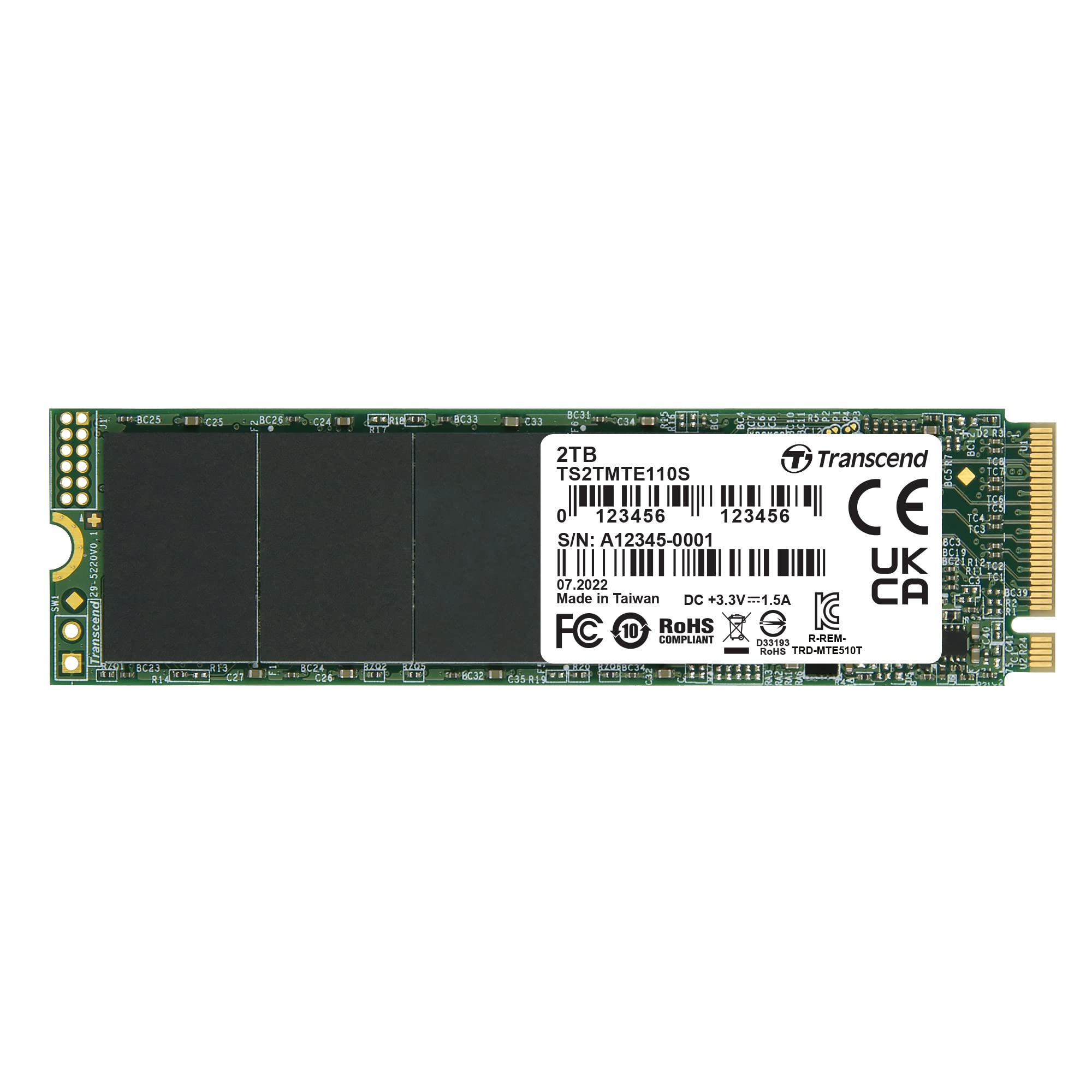 TRANSCEND 2TB, M.2 2280,PCIe Gen3x4, M-Key, 3D TLC, DRAM-less