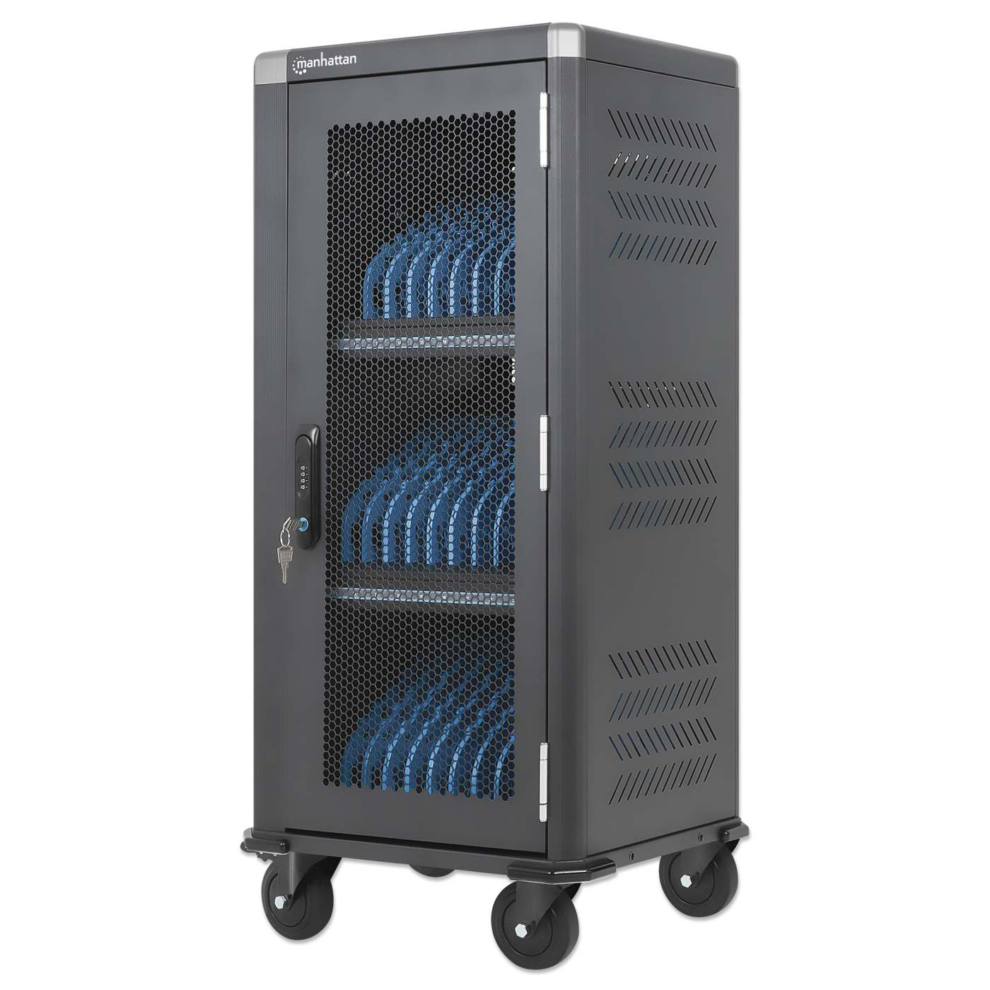 MANHATTAN 30-Port USB-C Ladeschrank auf Rollen 30W pro Port