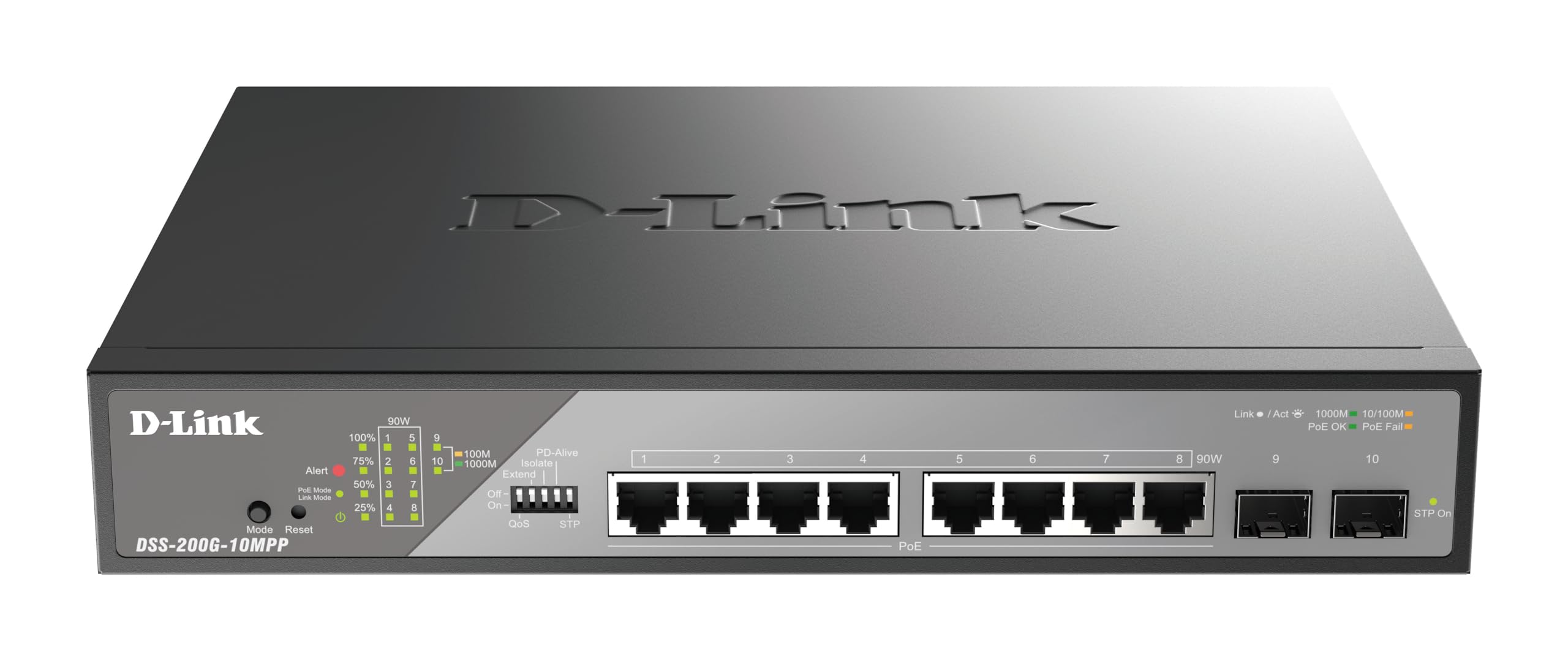 DLINK 8 PoE++ Gigabit Ports Switch + 2 Gigabit SFP ports Gigabit Fiber Uplink Ports PoE 802.3bt 90W Alarm Port DIP Switch