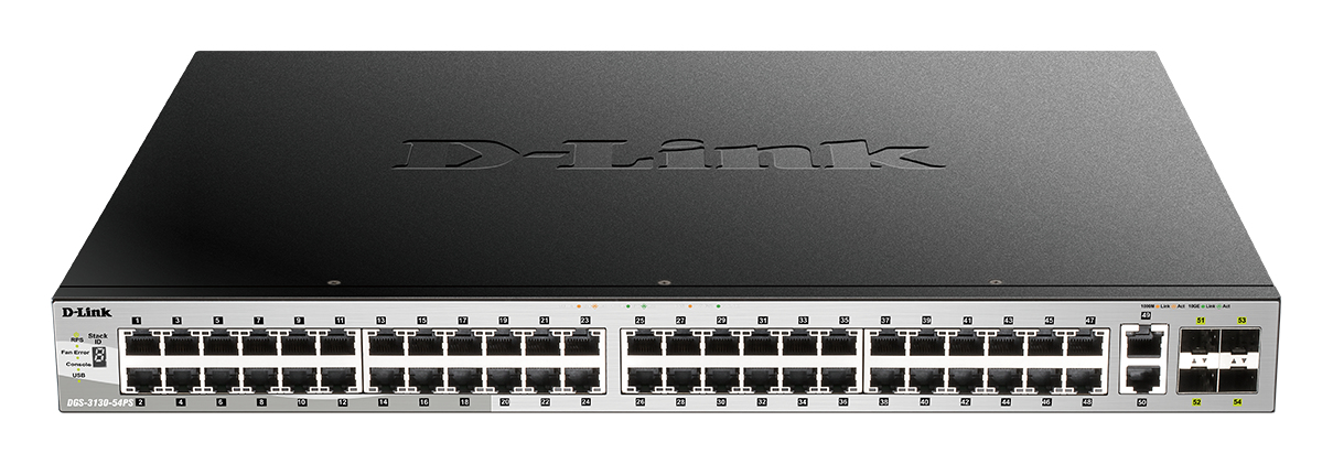 DLINK Switch L3 Light 48 Gigabit PoE/PoE+ Ports & 2 10GBASE-T Ports & 4 10GbE SFP+ Ports 370W PoE Budget 740W with DPS-700
