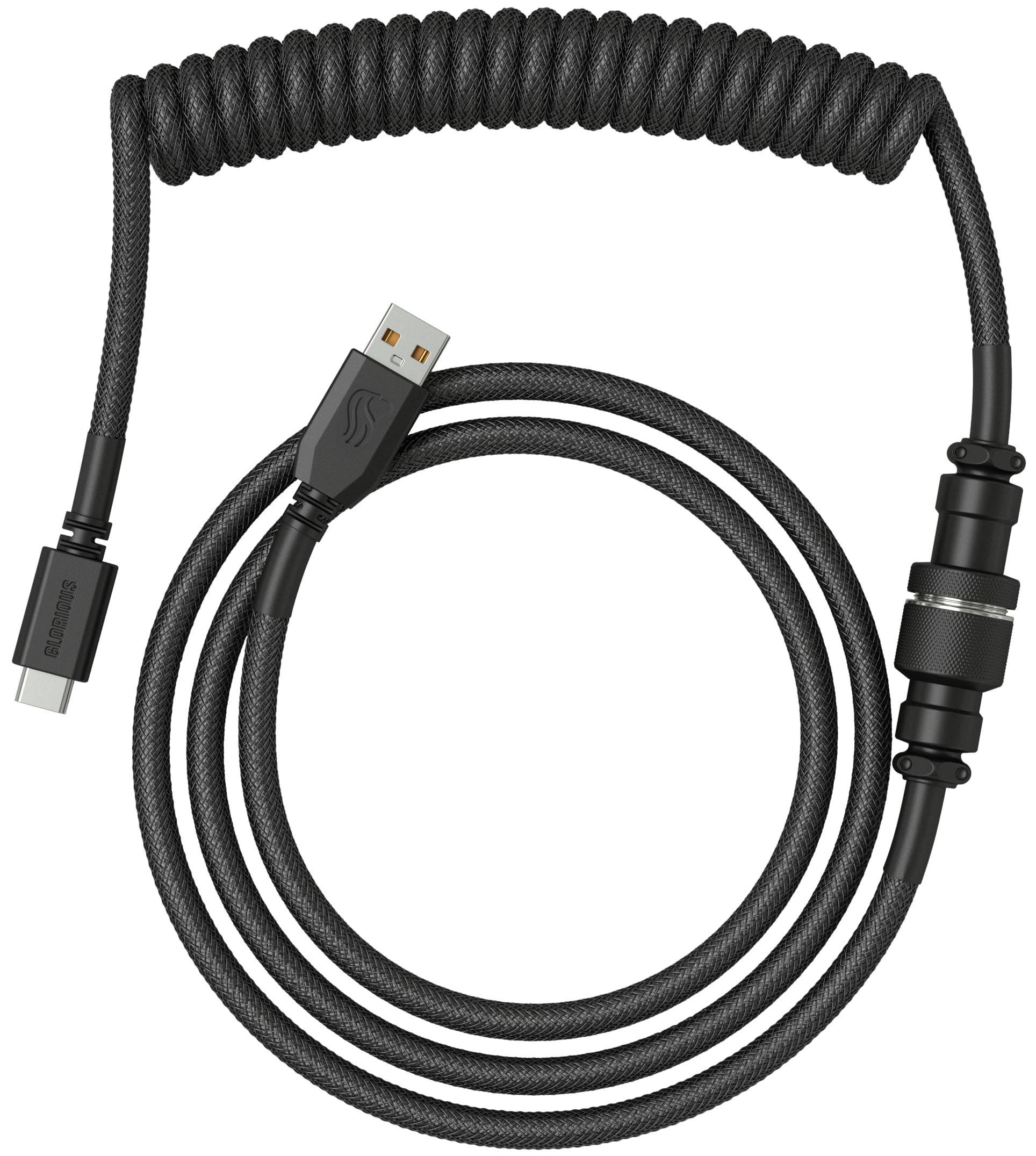 Glorious Coiled Cable Phantom Black, USB-C to USB-A, 1.37m