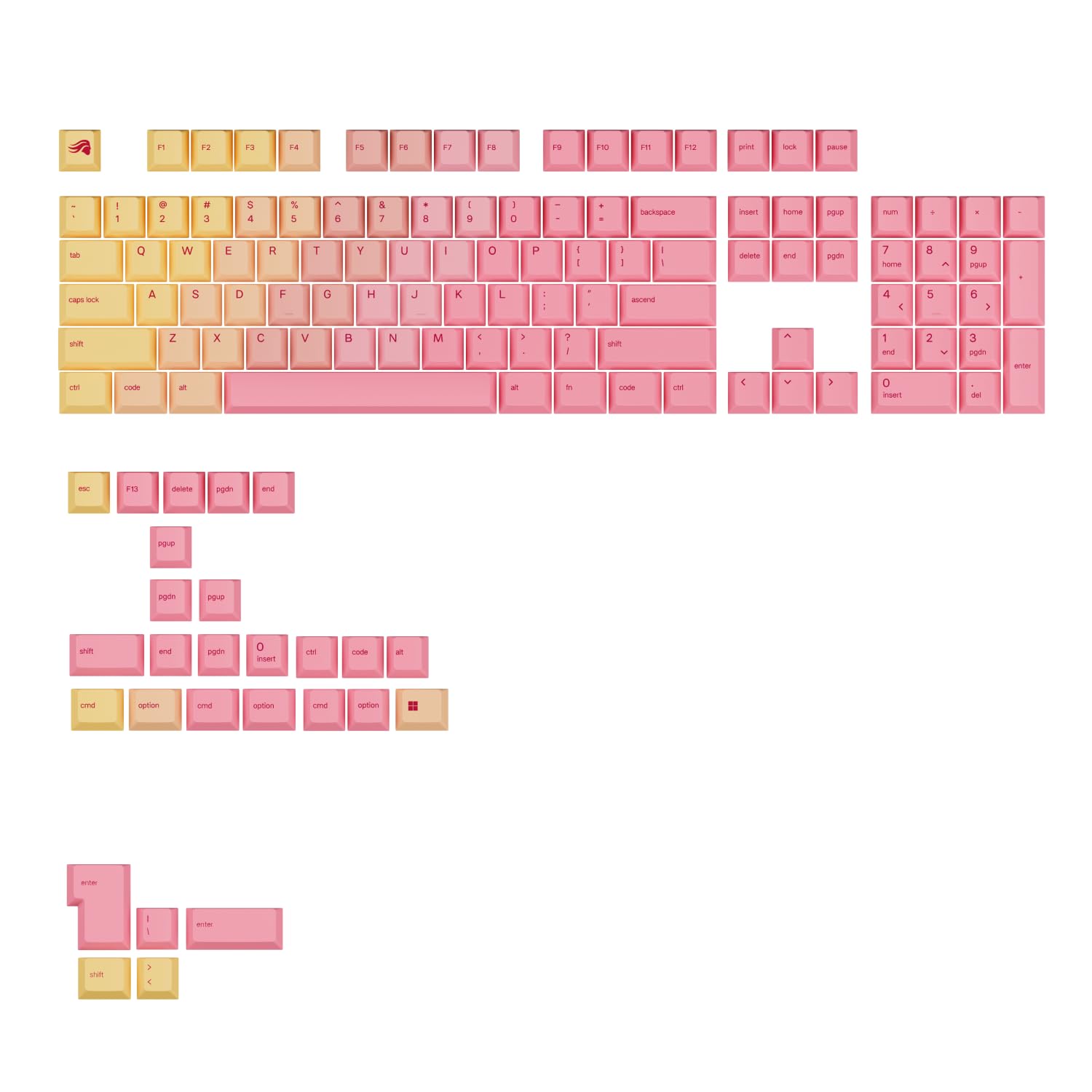 Glorious GPBT Gradient Keycaps, ANSI Layout (US), PBT, Dye-Sub