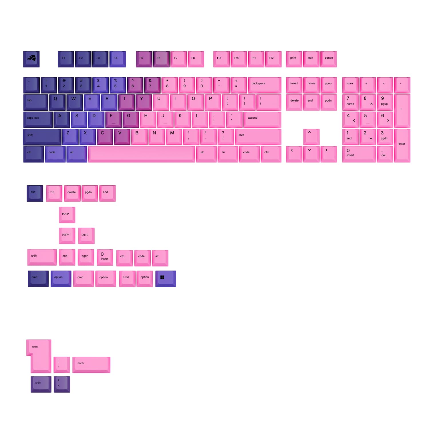 Glorious GPBT Gradient Keycaps, ANSI Layout (US), PBT, Dye-Sub