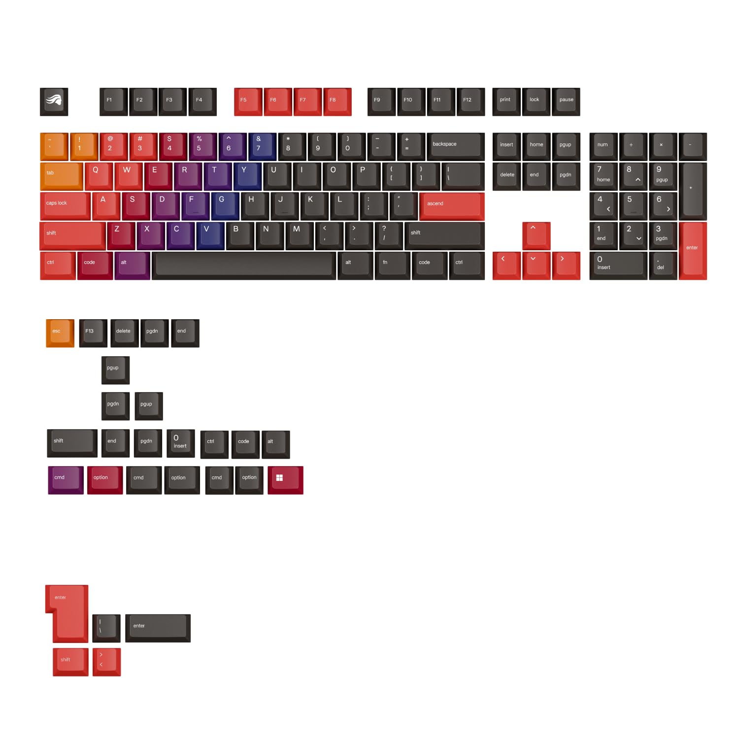 Glorious GPBT Gradient Keycaps, ANSI Layout (US), PBT, Dye-Sub