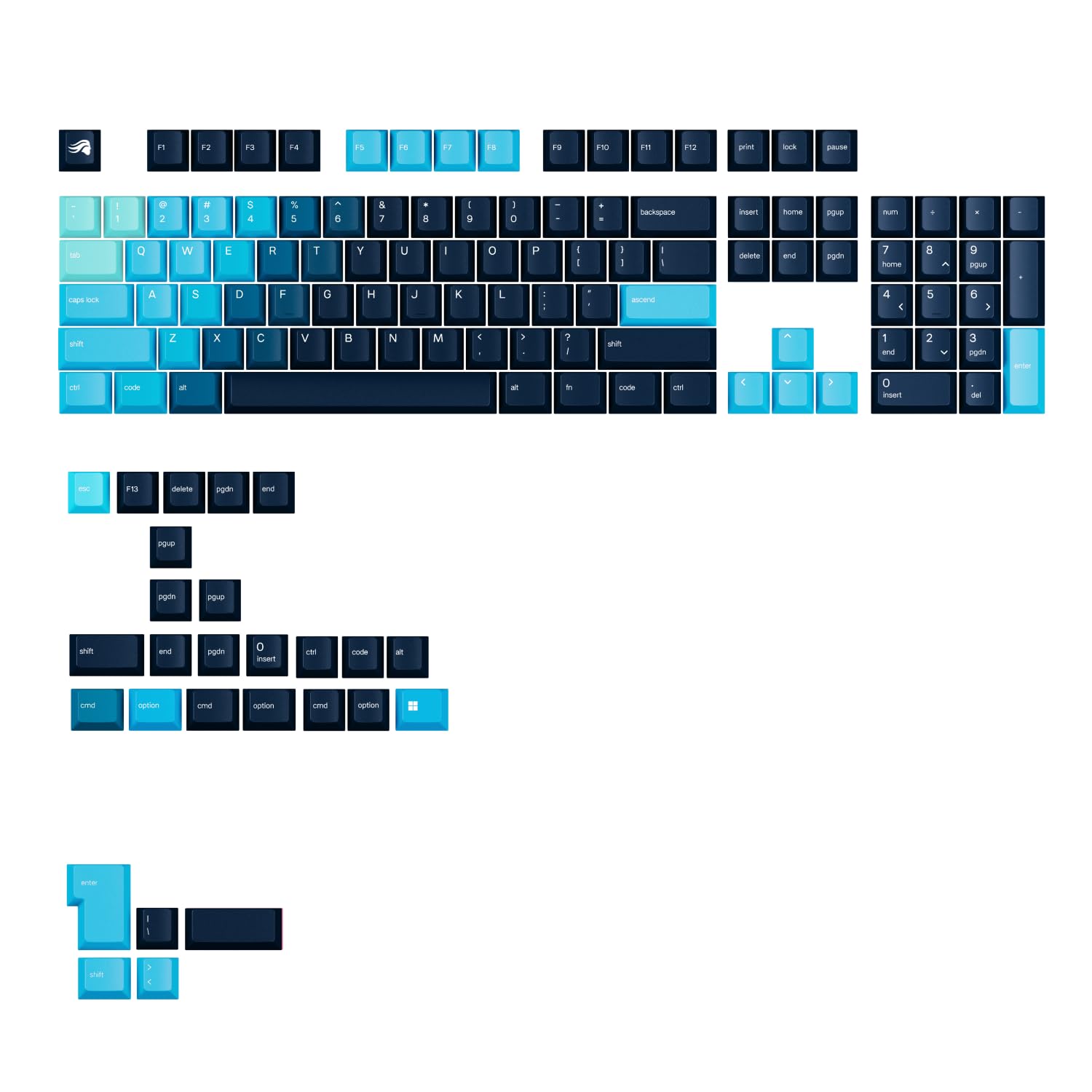 Glorious GPBT Gradient Keycaps, ANSI Layout (US), PBT, Dye-Sub