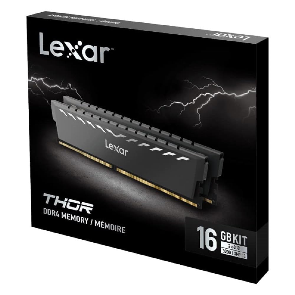 Lexar Kit Barrettes mémoire 16Go (2x8Go) DIMM DDR4 Thor RGB PC4-25600 (3200 Mhz) (Noir)