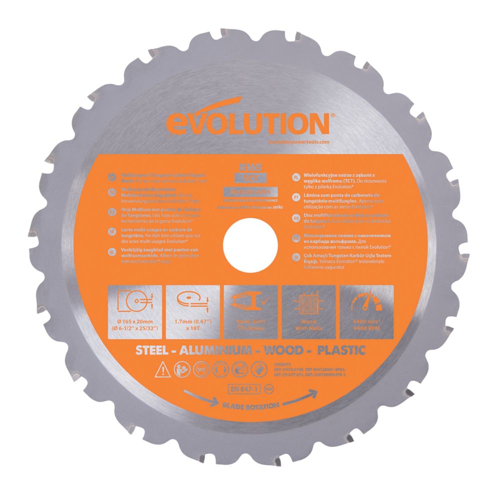 Evolution Lame TCT multi matériaux 165 x 20mm 18 dents