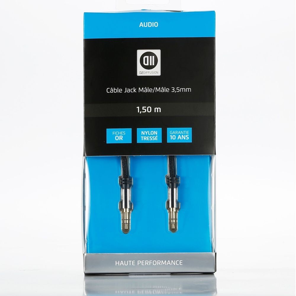 D2 Diffusion C ble Jack HG 3.5mm m le1.50 m en cotton tressÃ© et connecteurs renforcÃ©s
