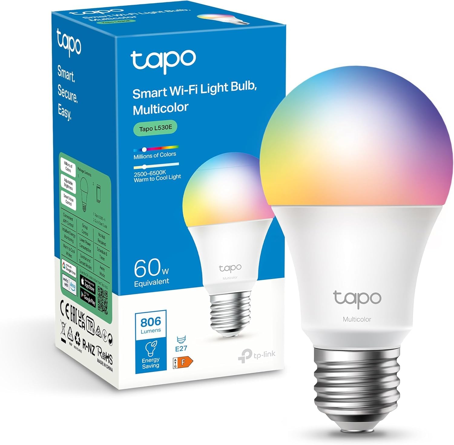 TPLINK LED-Lampe Tapo L530E Smart Wi-Fi Light Bulb, Multico