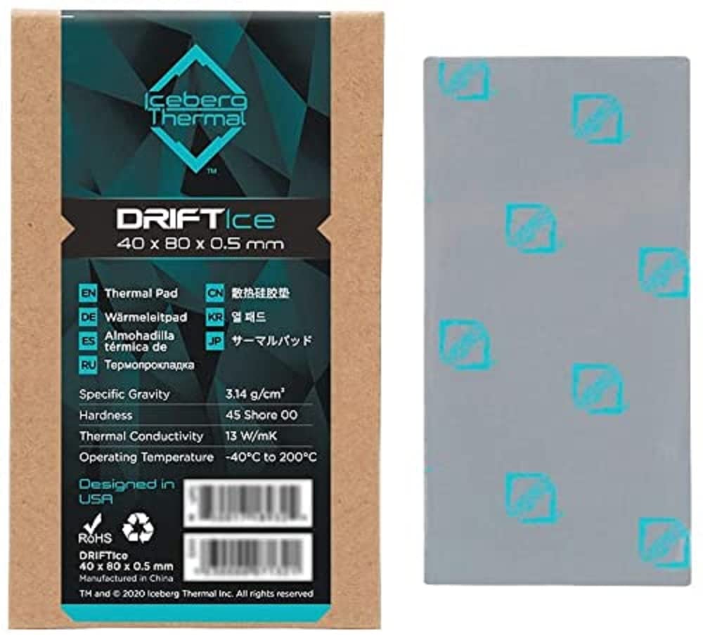 ICEBERG THERMAL Modèle du produit : ICEBERG THERMAL Coussin thermique DRIFTICE, 13 W/mk, 80 x 40 x 0,5 mm
