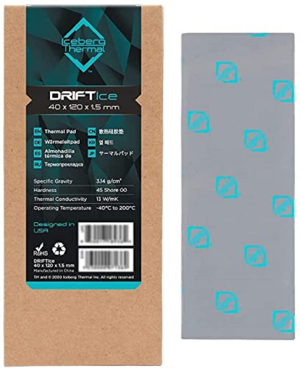ICEBERG THERMAL Modèle du produit : ICEBERG THERMAL Coussin thermique DRIFTICE, 13 W/mk, 120 x 40 x 1,5 mm