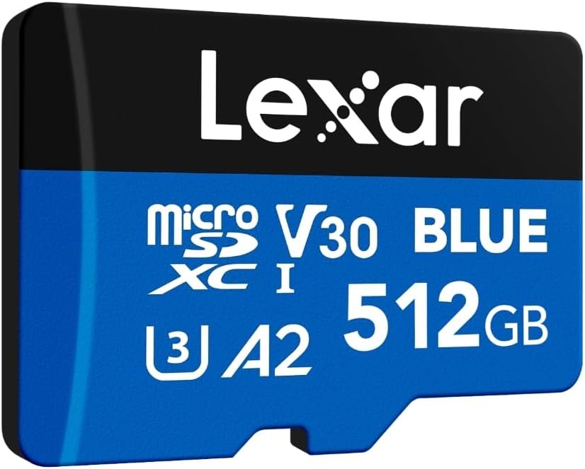 Lexar Blue Micro SD Card 512GB, Up to 160MB/s Read, microSDXC UHS-I Card, Class 10, U3, V30, A2, Full HD & 4K Video, High Speed Memory Card for Smartphones/Tablets/Action Cameras