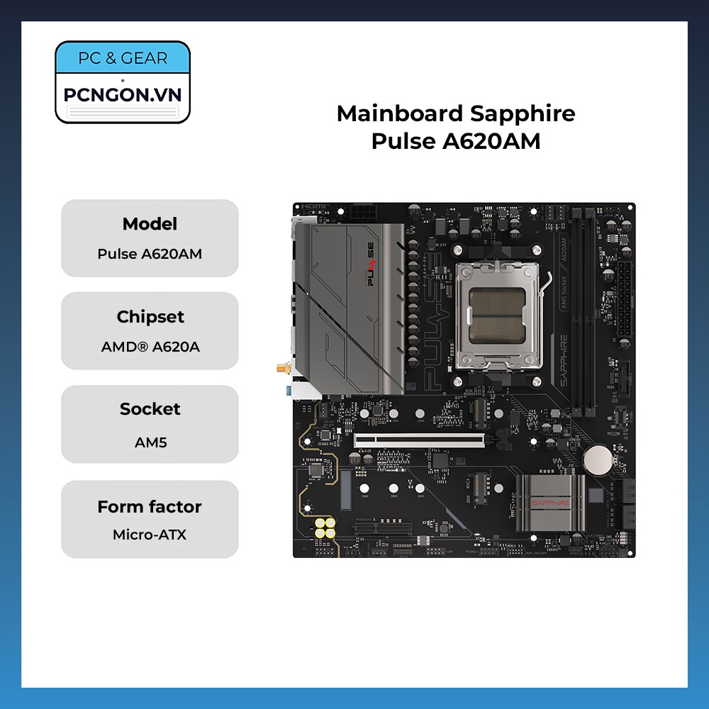 SAPPHIRE Sapphire Pulse A620AM Mainboard, Sockel AM5, AMD A620, mATX, DDR5