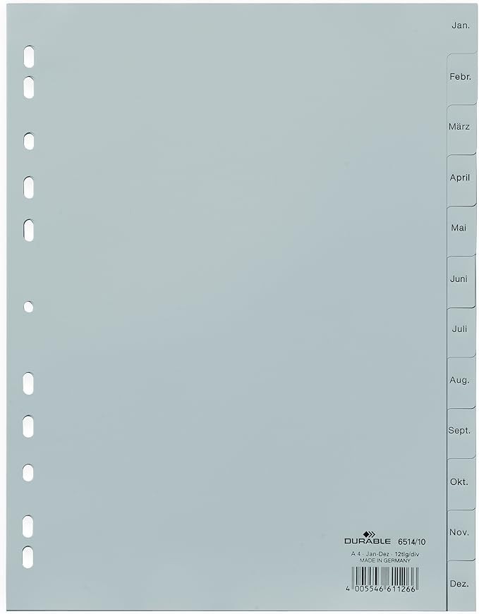 Durable DURABLE Monatsregister A4 Jan-Dez PP volldeck. grau