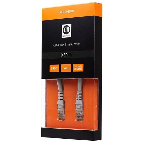 D2 Diffusion C ble RJ45 m le/m le 0.50m droit CAT 6 blindage U/UTP coloris: gris