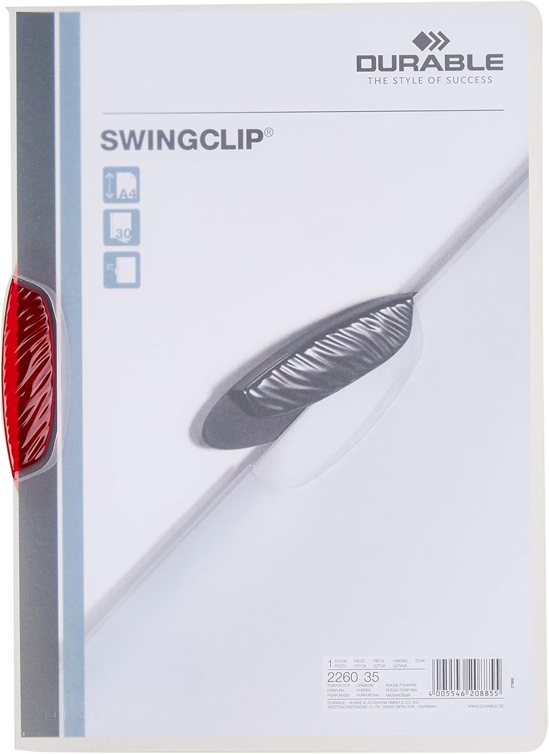 Durable DURABLE Klemm-Mappe Swingclip PP 30Blatt A4 purpurrot