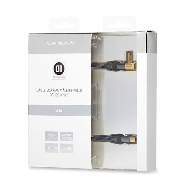 D2 Diffusion C ble coaxial M le/Femelle coudÃ© Ã  90  2 m 85dB Fiches or