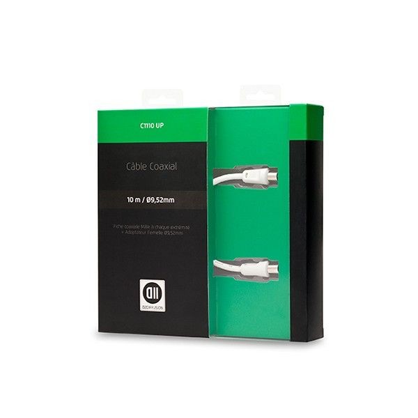 D2 Diffusion C ble Coaxial m le /femelle 9,52mm + 1 adaptateur m le/m le 10 m Blanc