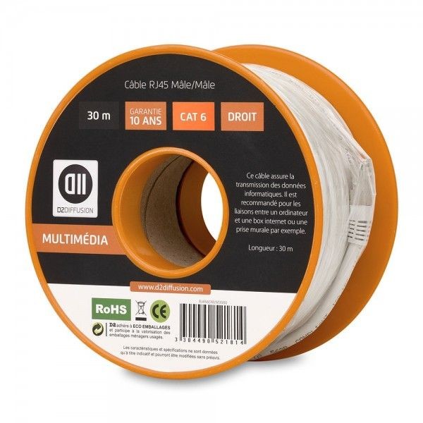 D2 Diffusion Bobine c ble RJ45 droile m le 30m blindage U/UTP