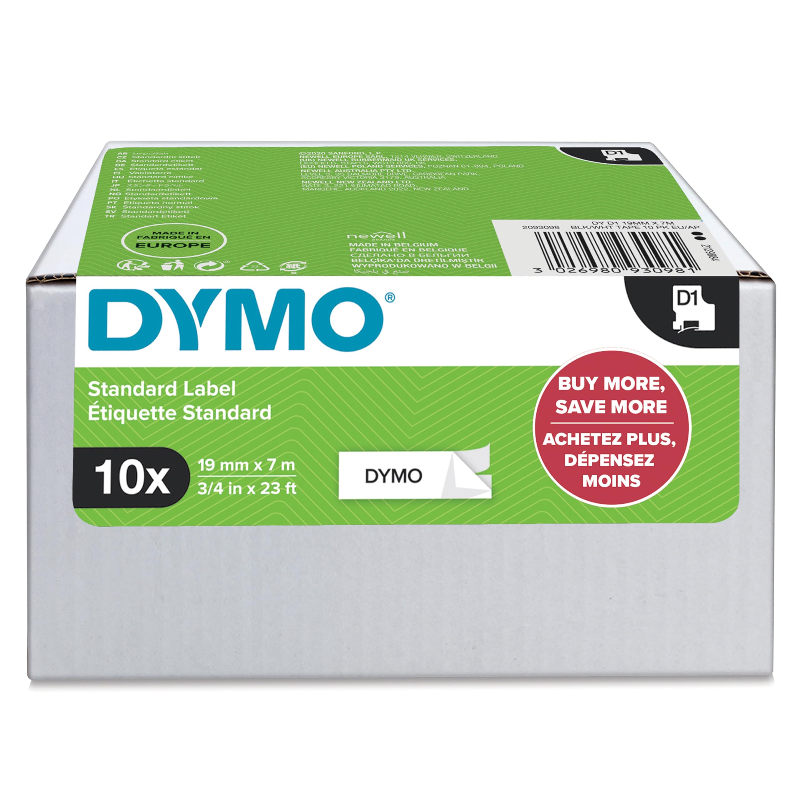 DYMO DYMO D1 Polyesterband Vorteilspack 19mmx7m schwz->wß 10St