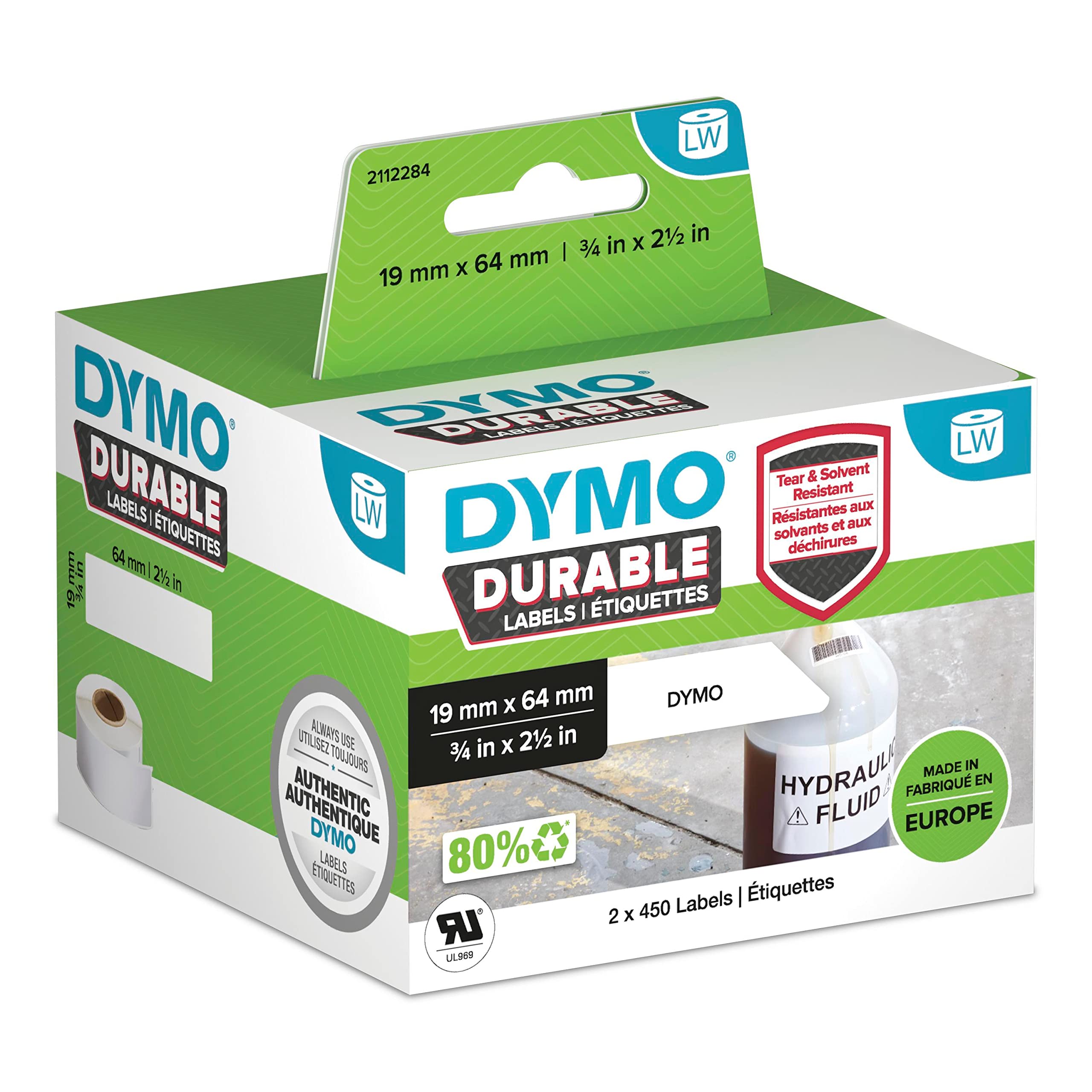 DYMO DYMO LW-Kunststoff-Etiketten 19x64mm 2x450 St weiß permanent