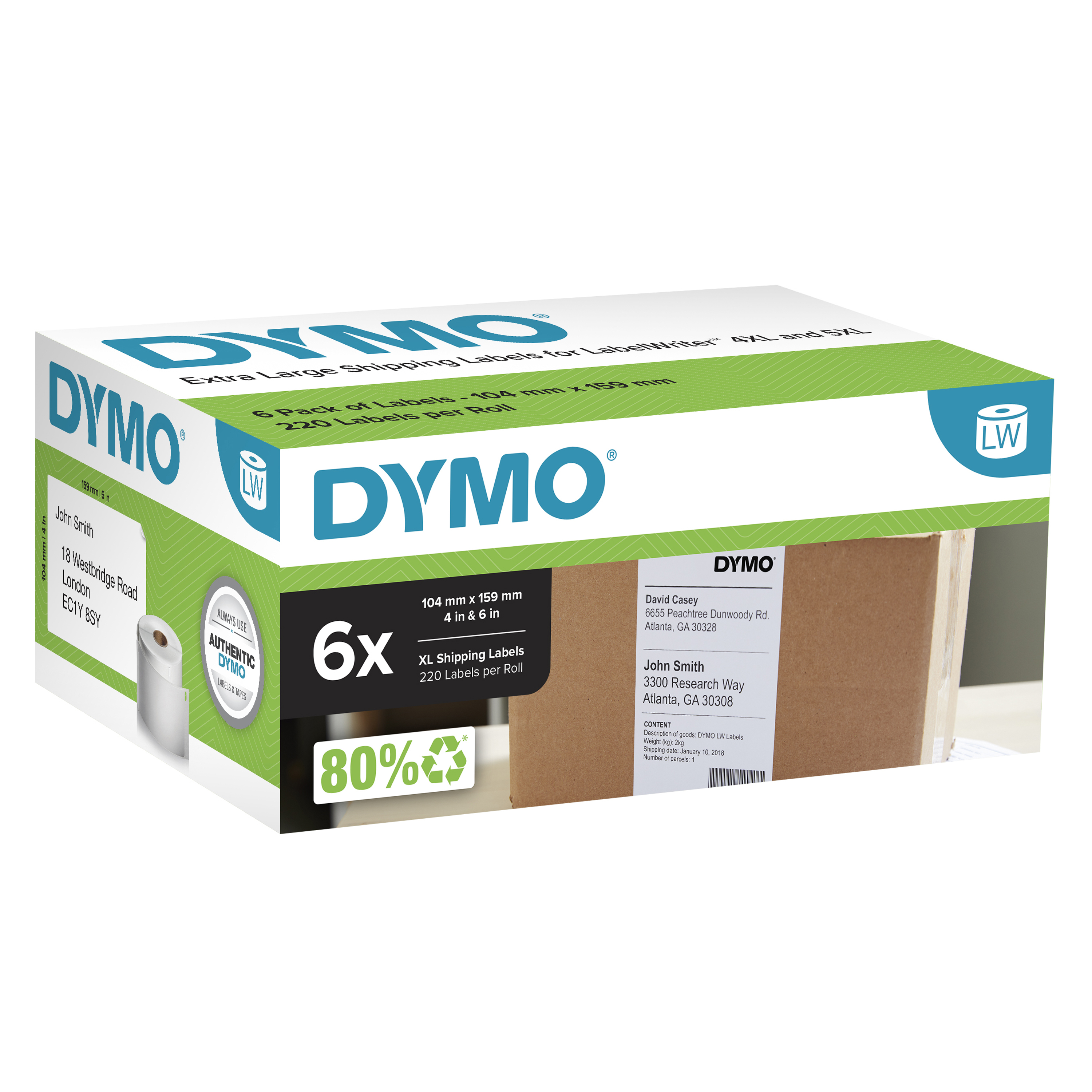 DYMO LW SHIPPING LABEL 104 X 159MM 6 ROLLS UPS=> 2112287 (220 labels)