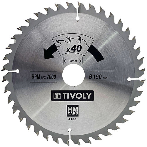 Tivoly - Lame de Scie Circulaire -D190mm - 40 Dents en Carbure - Pour Découpe du Bois Dur - Pour Découpe du Bois Stratifié