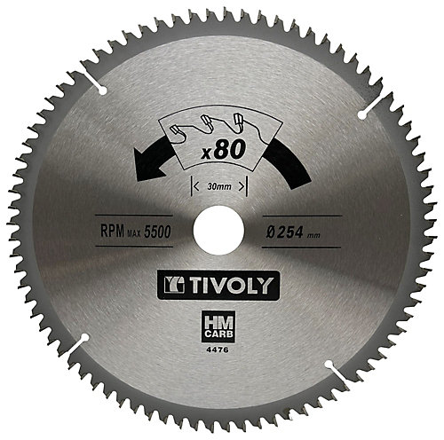 Tivoly - Lame de Scie Circulaire -D254mm - 80 Dents en Carbure - Pour Découpe du Bois Dur - Pour Découpe du Bois Stratifié