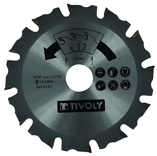 Tivoly - 1 Lame de Scie D125mm Alésage 22,22mm 12 Dents Carbure pour Meuleuse pour coupe de tout type de bois