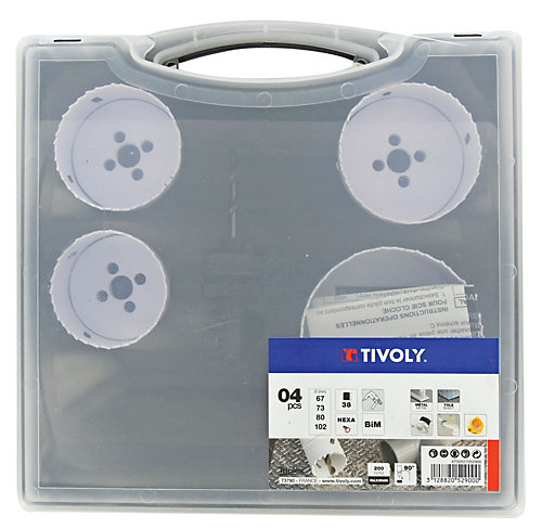 Tivoly - Malette de 5 pièces - 4 scies cloches bi-métal HSSD 67 à 102mm + 1 arbre pilote