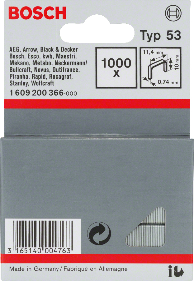 Bosch Professional Agrafes 10 / 11,4 mm 1000 pièces Type 5