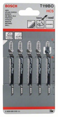 Bosch 5 lames pour scie sauteuse Basic for Wood T 119 BO