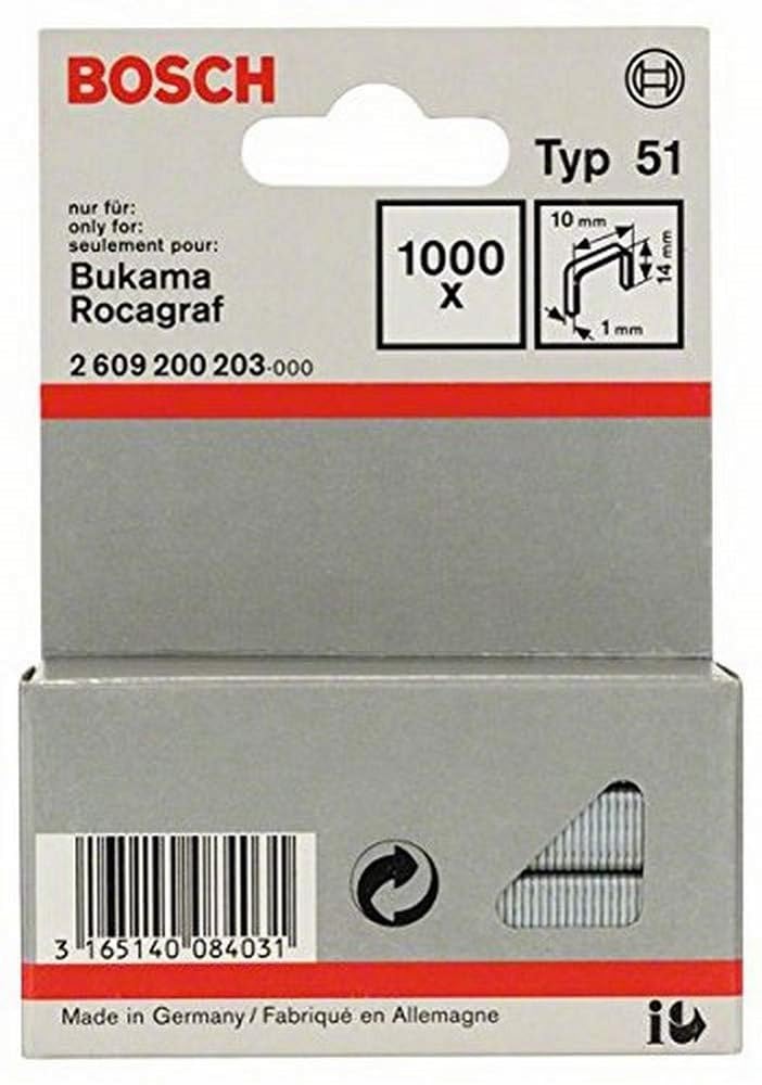 Bosch Professional Agrafes 14 / 10 mm 1000 pièces Type 51
