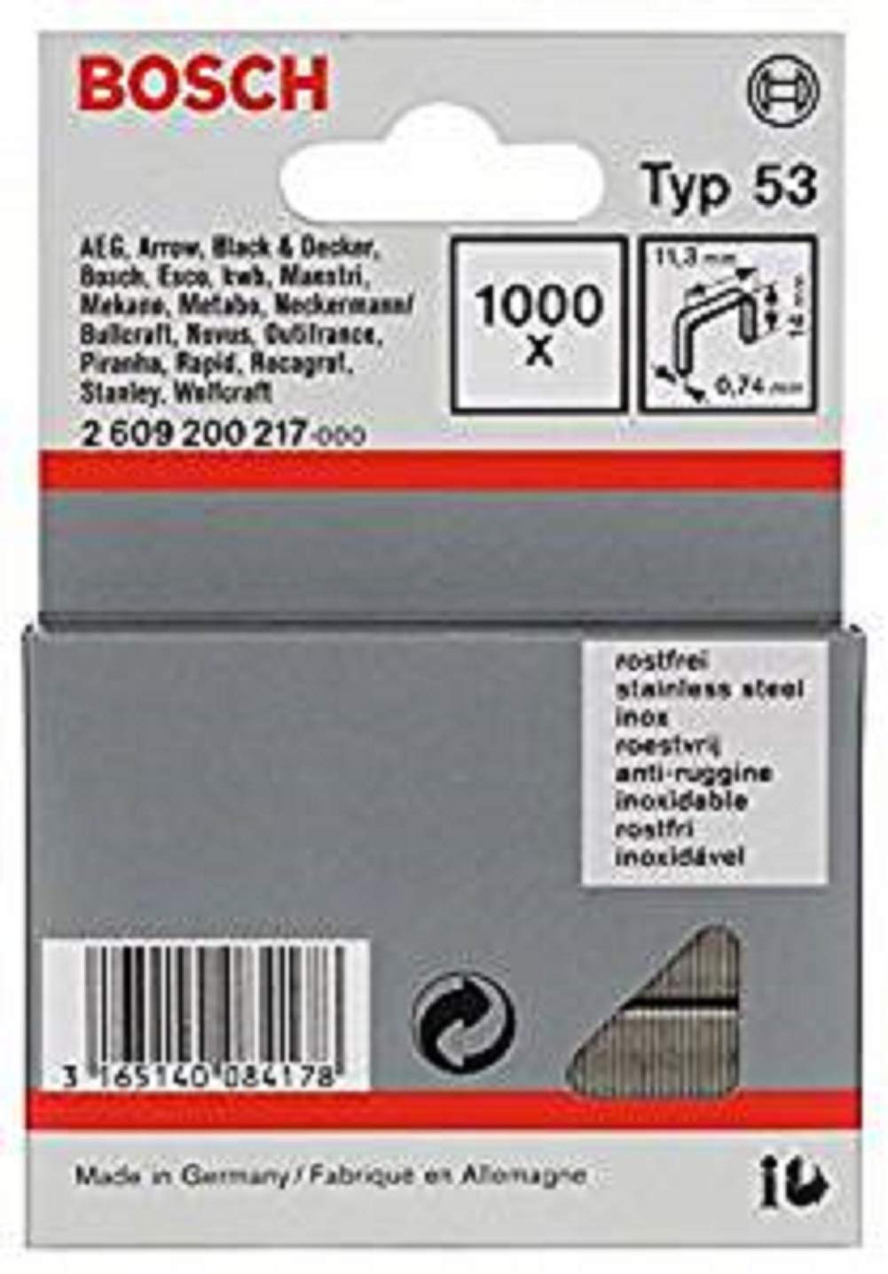 Bosch Professional Agrafe à fil fin Type 53 11,4 x 0,74 x 14 mm