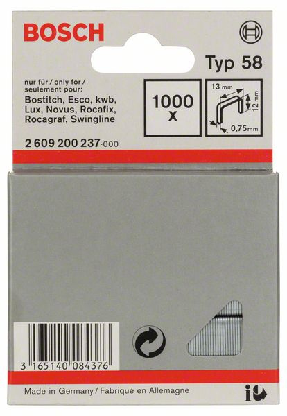 Bosch Professional Agrafe à Fil Fin de Type 58, 13mm x 12mm, Lot de 1000