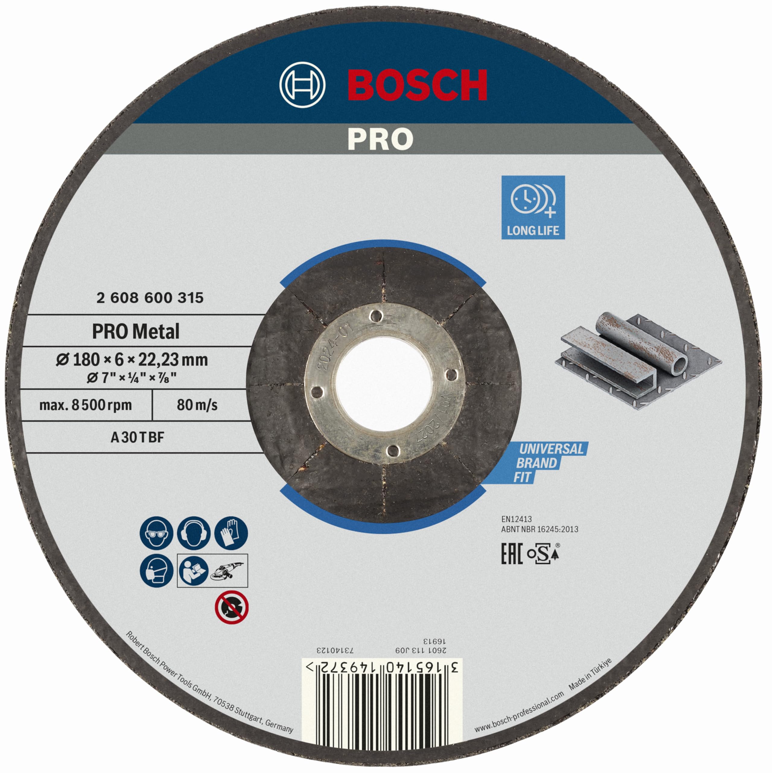 Bosch Professional 2608600315 Meule, Grey, 180 mm 6,0 mm