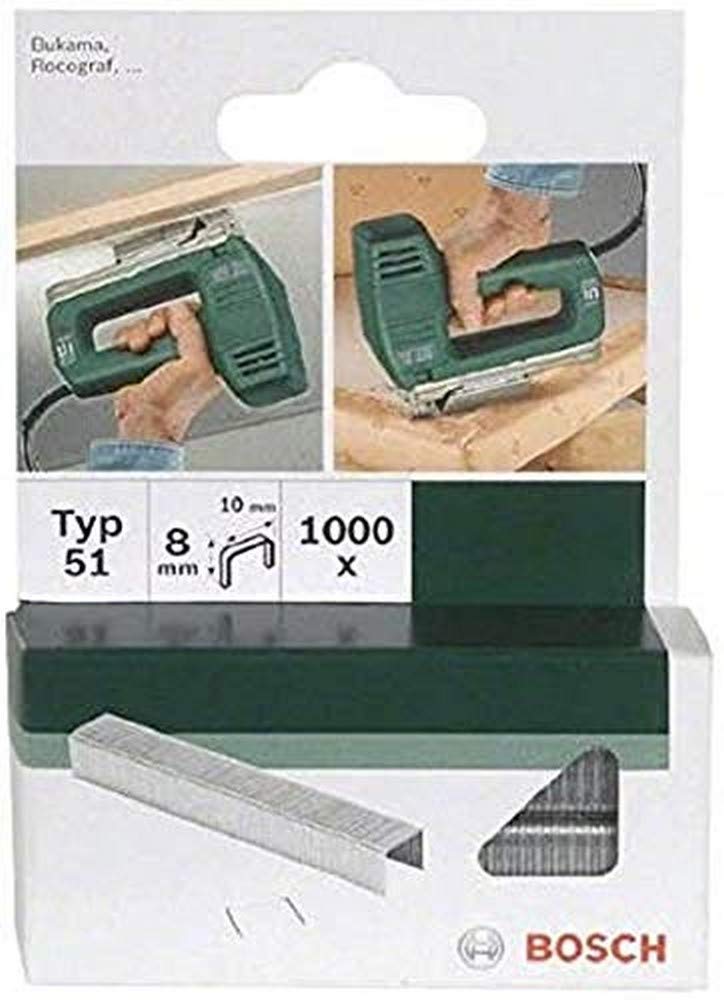 Bosch Professional Set de 1000 agrafes à fil plat Type 51 Largeur 10 mm Epaisseur 1 mm Longueur 8 mm